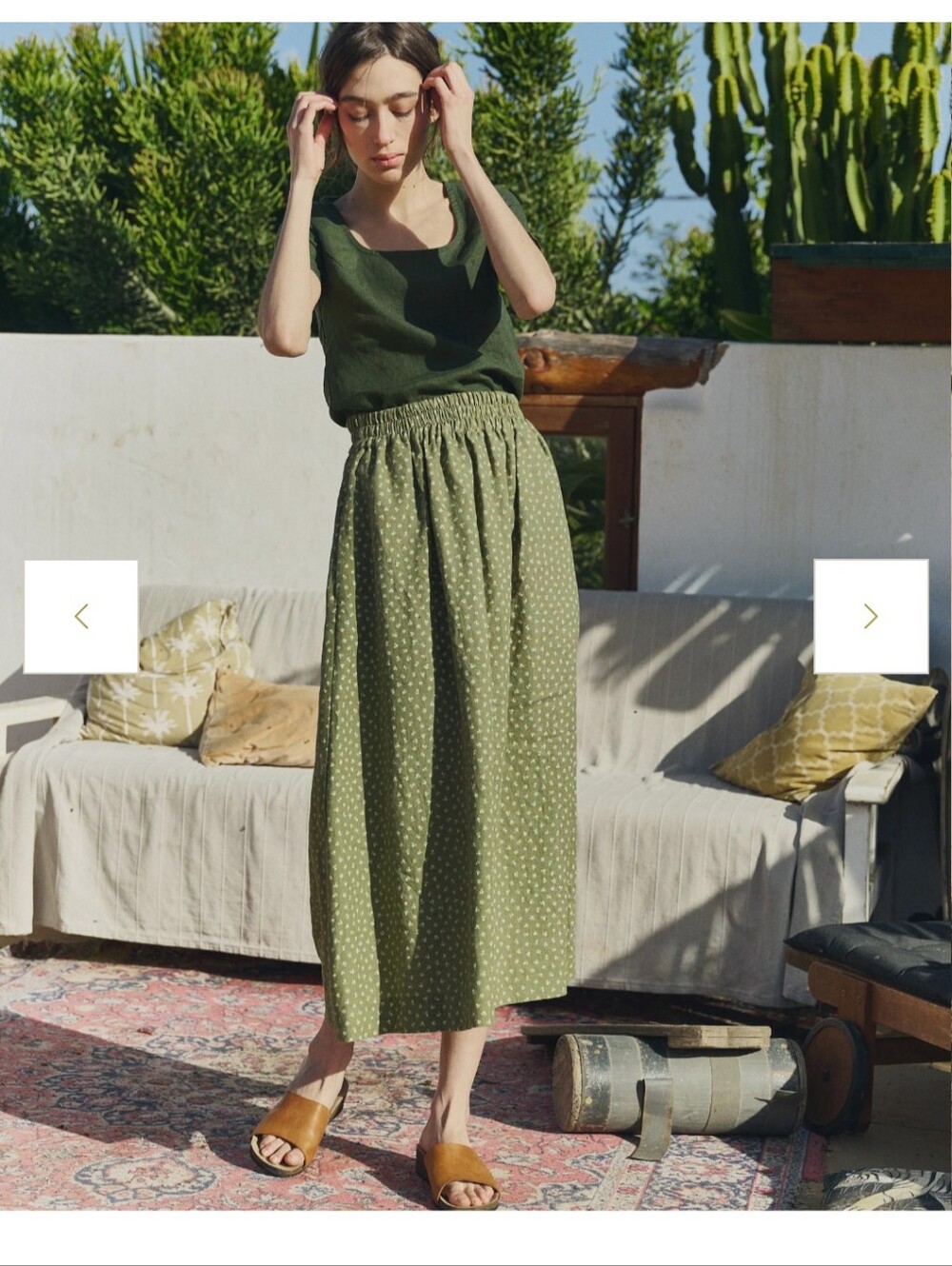 notPERFECTLINEN OIA gathered Linen Skirt In Herb Green